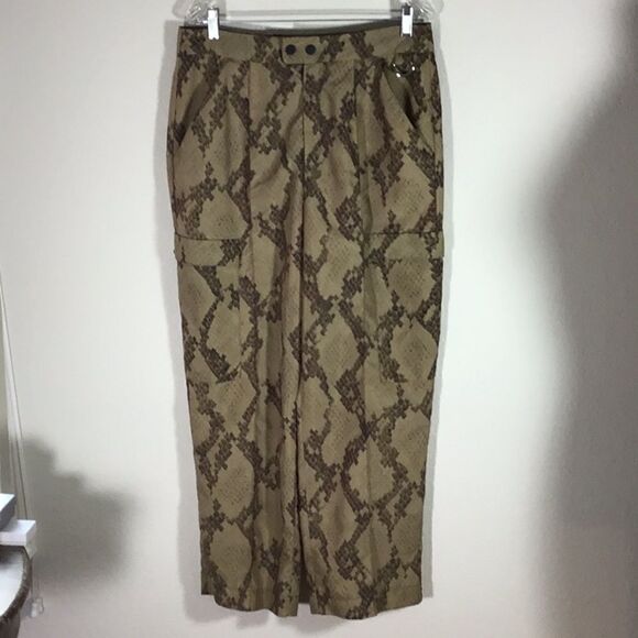 ASOS Pants Women’s Snakeskin Cargo Wide Leg Pockets High Rise Size 12 - Picture 1 of 14